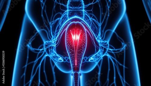 Detailed anatomical illustration of the pelvic region.