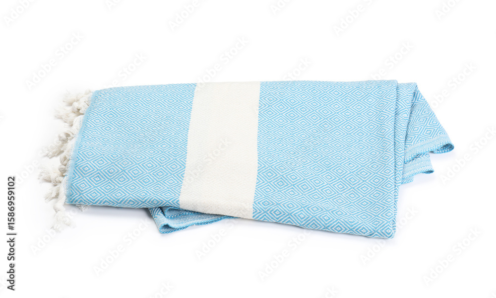 Fototapeta premium One beach towel isolated on white, top view