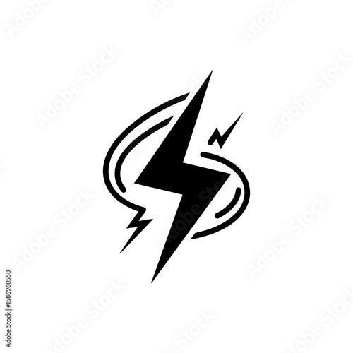 A black lightning bolt with additional smaller lightning bolts and a swirling line graphic surrounding it Free Download A black lightning bolt with additional smaller lightning bolts and a swirling line graphic surrounding it - GFXLoad