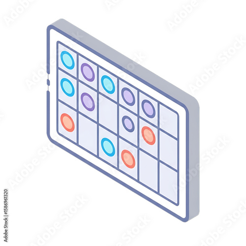Monthly calendar with colored dates and schedule blocks.
