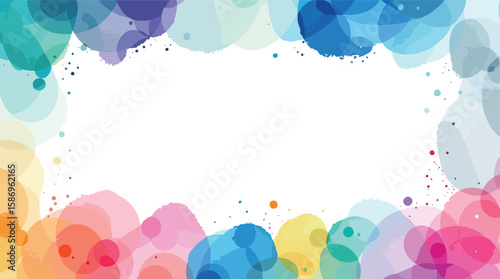Colorful watercolor splashes frame a blank white space for graphic design and layout.