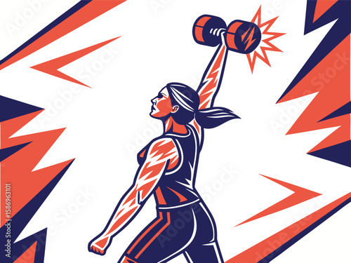 Woman lifting dumbbell with energetic background weightlifting fitness