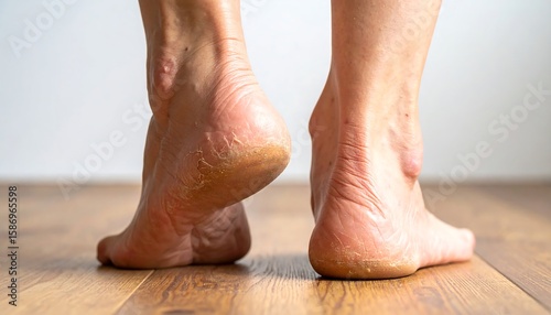 Close-up of cracked heels on bare feet