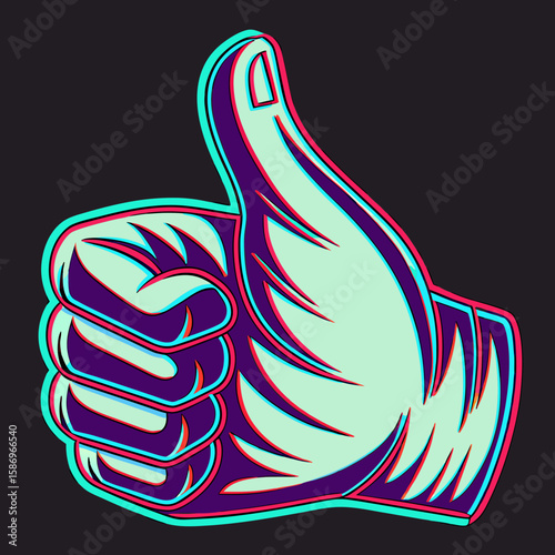 A modern hand gesture graphic showing a positive thumbs up, perfect for web design, social media, and adding a cool retro flair.