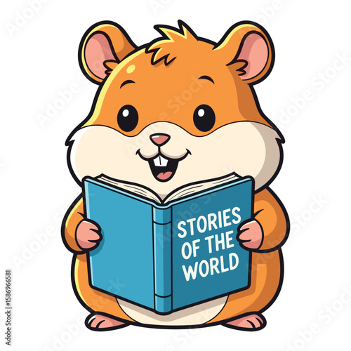 Cartoon Hamster Reading Book Cute Animal Character Design For Children's Illustration