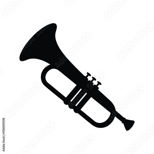 Black Trumpet Musical Instrument Silhouette Icon, Jazz or Orchestra Symbol