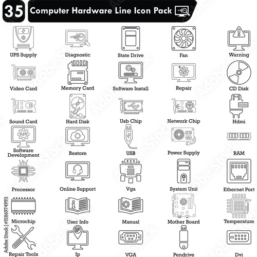 Computer Hardware Line Icon Pack