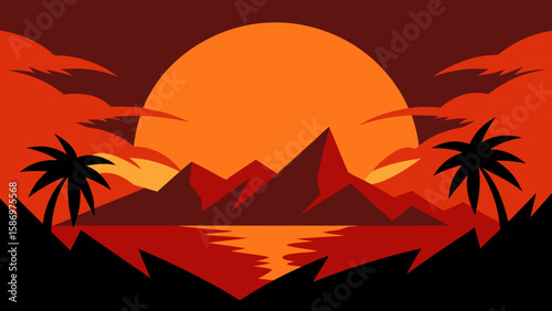 Action Game Background an Intense Sunset Almost a Perilous Scene Illustration