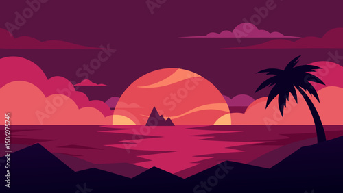 Adventure Game Background a Perilous Sunset Over a Dynamic Landscape Scene