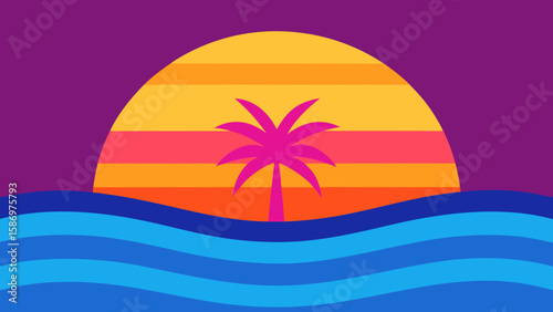 Kids Game Background a Bright Cheerful Sunset Vibrant Playful Illustration