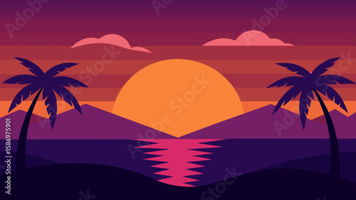 Game Asset Background a Warm and Inviting Sunset Landscape Illustration