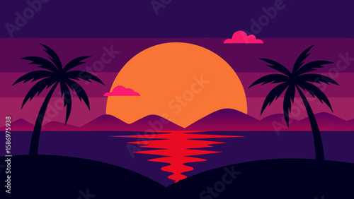 Background Scene Tropical Sunset Over the Ocean Beach Paradise Island View
