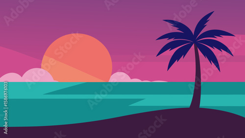 Background Scene Depicting a Peaceful Tropical Sunset Beach View