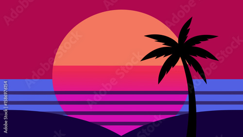 Vector Art Background of a Serene Sunrise Over the Ocean Beach