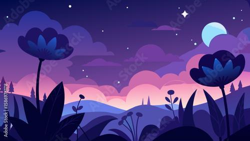 Background Scene of a Celestial Garden at Sunset Magical Dream World