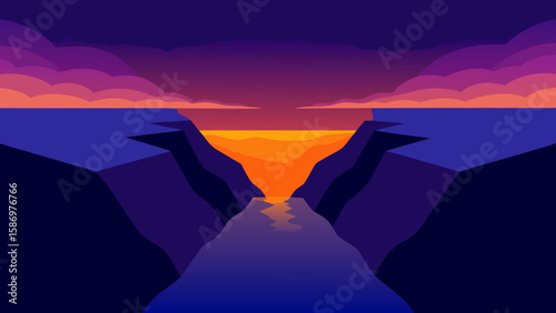 Deep Ocean Trench View from Above at Sunset Background Scene