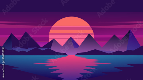 Stylized Dusk Over an Alien Landscape Minimalist Sci Fi Illustration