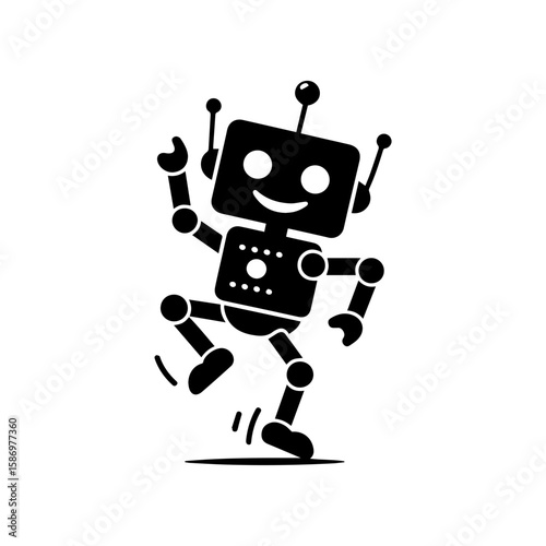 A cheerful robot dancing with one wheel and antennas