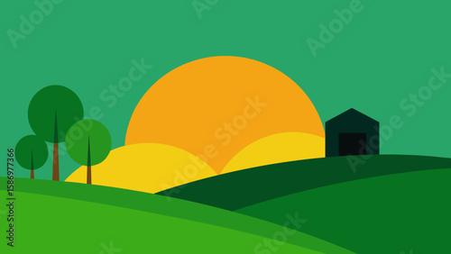 Minimalist Landscape Background Scene Bold Trees Peaceful Calm Serene Nature