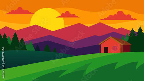 Classic Rural Vista Sunset Background Scene Peaceful Calm Serene Nature