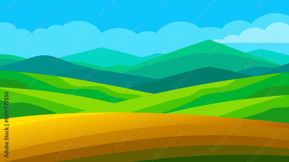 Obraz premium Bright Vivid Landscape Blue Sky Background Scene Peaceful Calm Serene