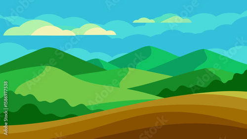 Flat Art Style Landscape Trees River Background Scene Peaceful Calm Serene