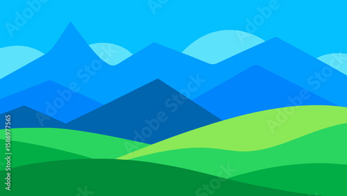 Flat Design Depiction Hills River Background Scene Peaceful Calm Serene