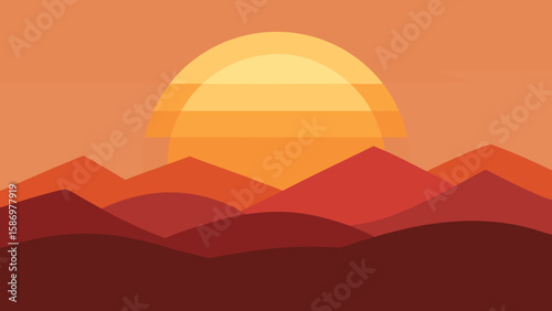 Flat Design Panorama Depicting Nature Background Scene Peaceful Serene Artistic