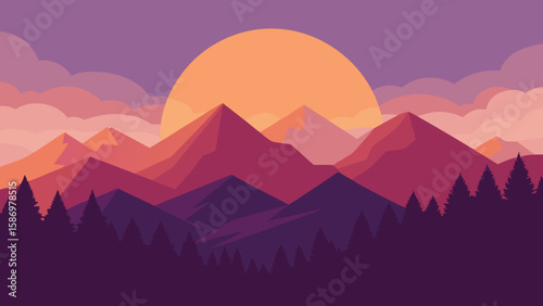 Vector Illustration Peaceful Nature Background Scene Serene Artistic Landscape