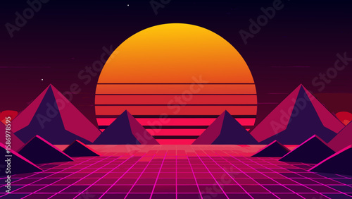 Vibrant Sci Fi Scene Bold Red Sky Imposing Alien Landscape Vector