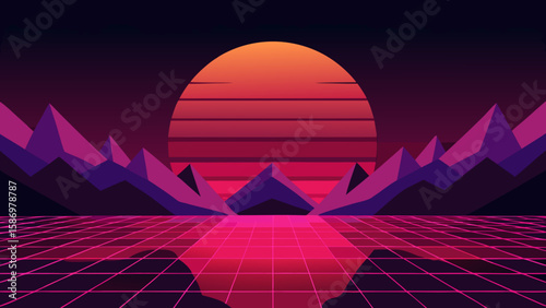 Abstract Sci Fi Backdrop Colossal Glowing Sun Alien World Futuristic