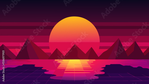Vast Uninhabited Alien World Sunset Deep Crimson Sci Fi Landscape