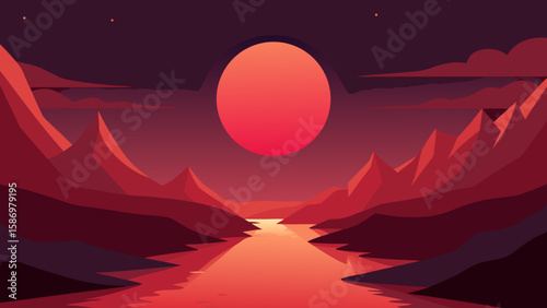 Ethereal Alien Landscape Giant Luminous Sun Sci Fi Horizon Artwork
