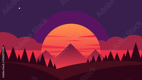 Peaceful Background Scene Dark Stylized Artistic Graphic Illustration Serene Design