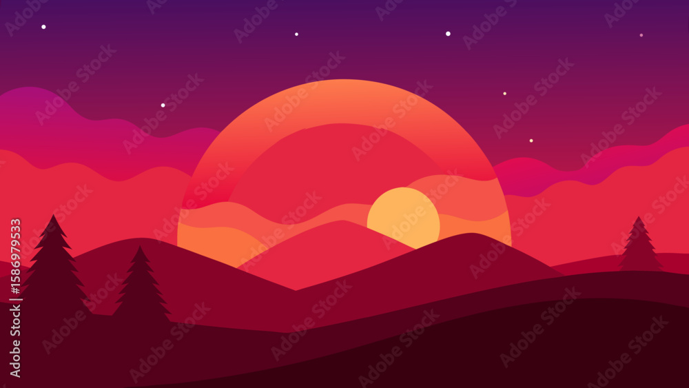 Obraz premium Peaceful Background Scene Deep Purple Abstract Artistic Graphic Illustration