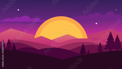 Flat Design Background Scene a Picturesque Landscape for Digital Art