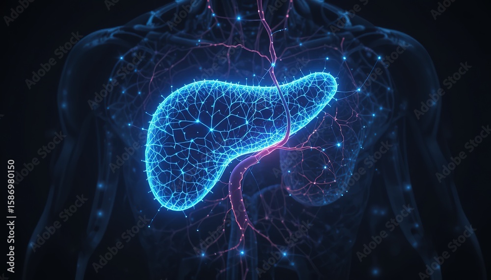 custom made wallpaper toronto digitalDetailed illustration of the human liver with interconnected network.