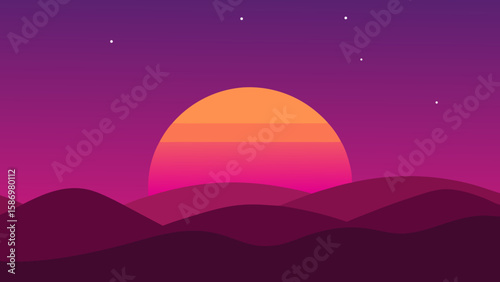 Minimalist Twilight Landscape Background Scene for Simple Digital Art