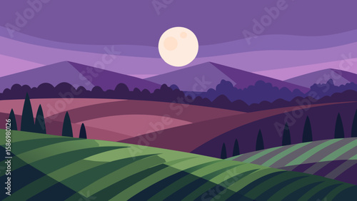 Rolling Vineyards at Twilight Background Scene for Digital Art