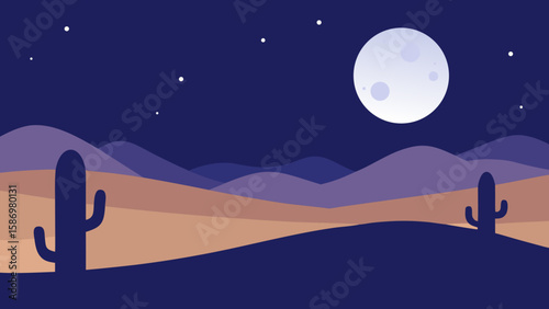 Desert Night Sparse Cacti Stars Background Scene for Digital Art
