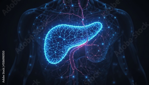 Wallpaper Mural Detailed illustration of the human liver with interconnected network. Torontodigital.ca
