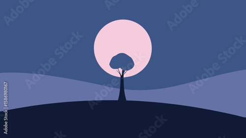 Minimalist Landscape with a Single Tree Background Scene for Digital Art