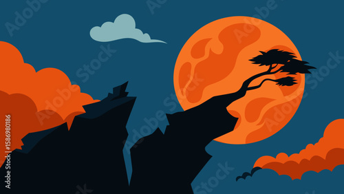 Rocky Outcrop Wind Swept Trees Background Scene for Digital Art