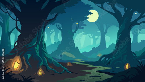 Ancient Forest Gnarled Roots Background Scene for Digital Art