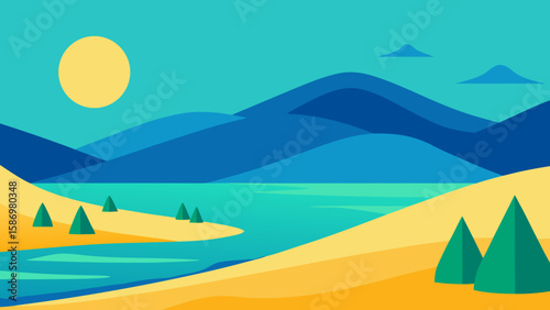 Calming Landscape Illustration Background Scene Style for Digital Art