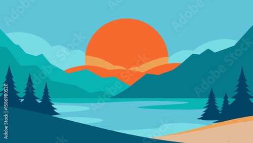 Peaceful Lake Scene Background Style for Calm Digital Illustrations