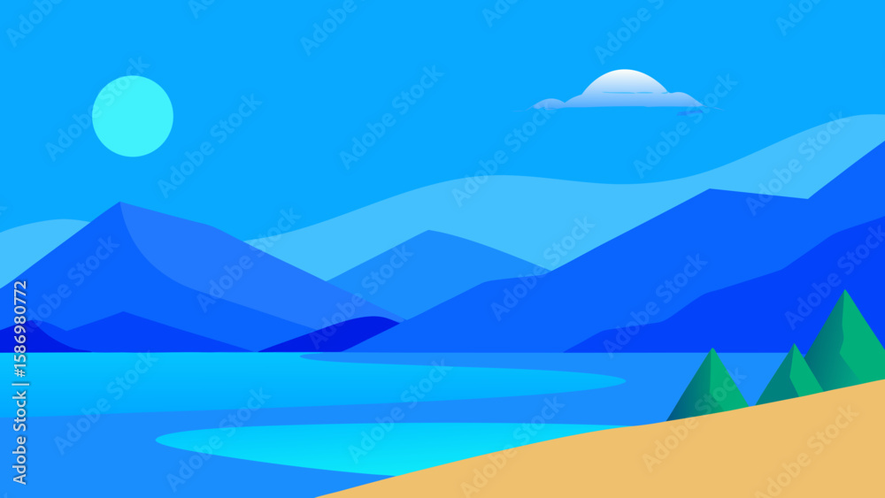 Idyllic Simplified Landscape Background Scene Style for Digital Art Idyllic Simplified Landscape Background Scene Style for Digital Art