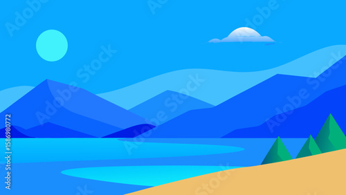 Idyllic Simplified Landscape Background Scene Style for Digital Art