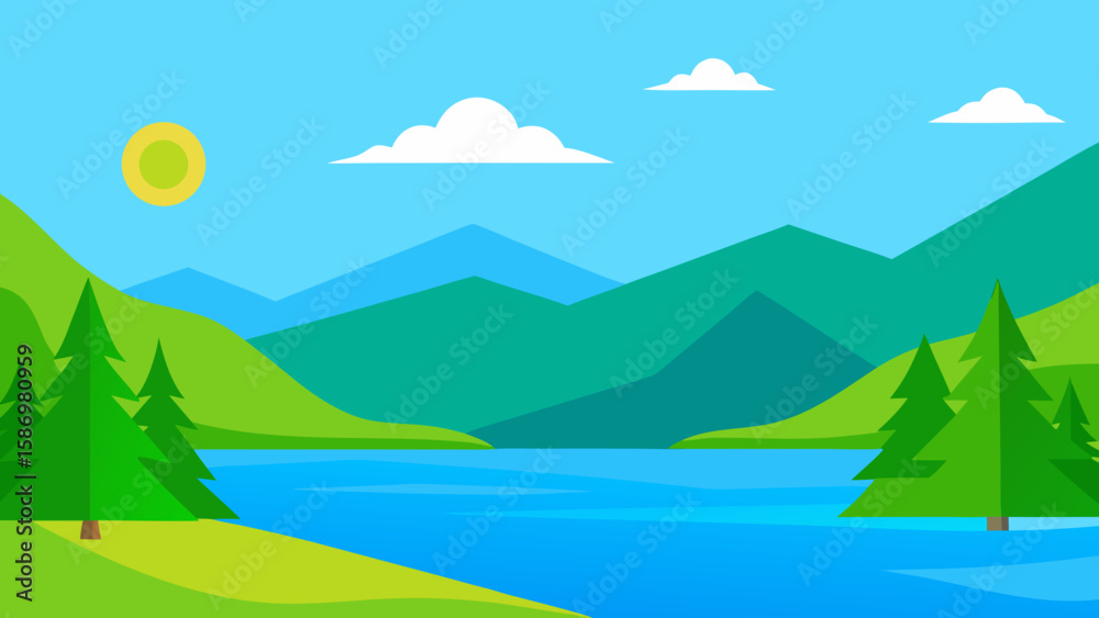 Obraz premium Clear Summer Day at a Lake Background Scene for Peaceful Digital Art