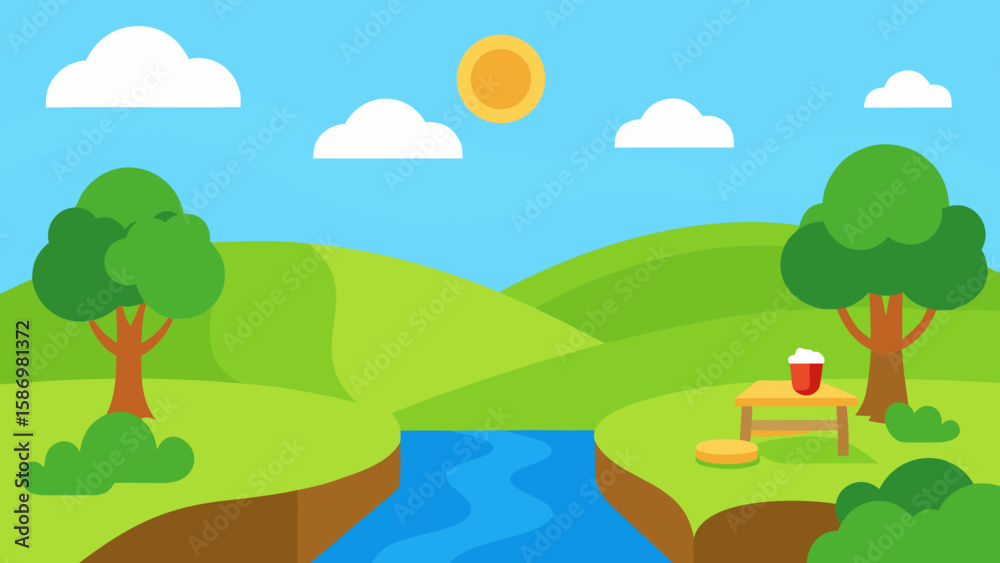 Obraz premium Sunny Picnic Spot Background Scene for Cheerful Digital Designs